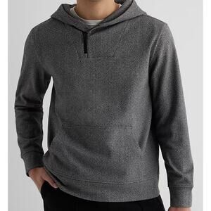 EXPRESS Men’s Herringbone Zip PULLOVER HOODIE - Pitch Black 58 -SZ MED- $84- NWT
